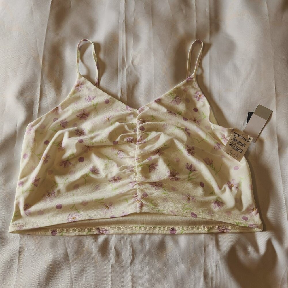 BP‎ Nordstrom Tank Top Camisole Women's 2X Ivory Sophie Floral Cinched Front
